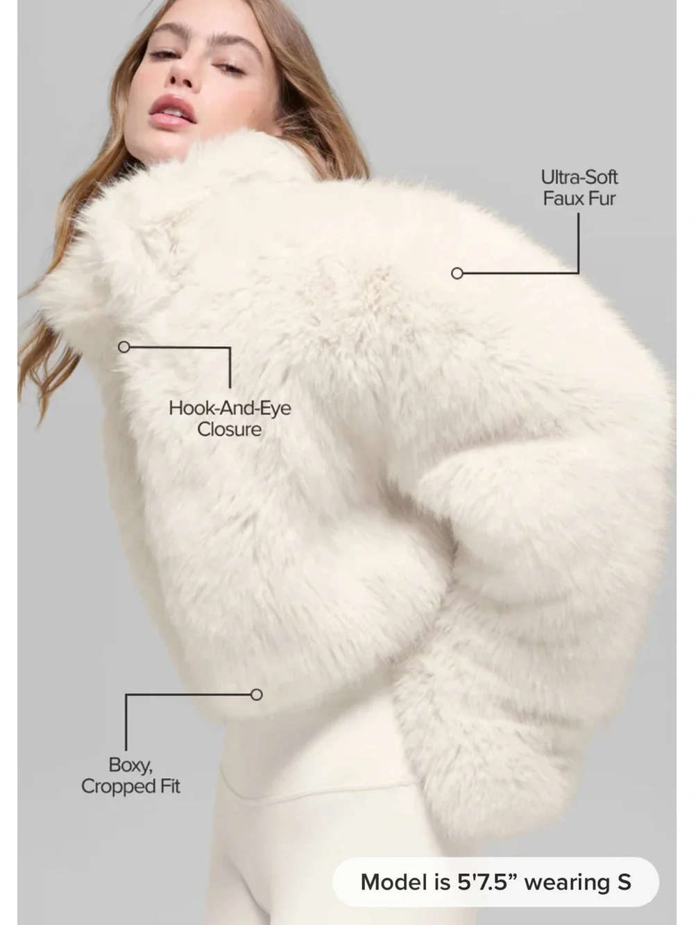 Alo Yoga Opulent Faux Fur Cropped Jacket in ivory Size M